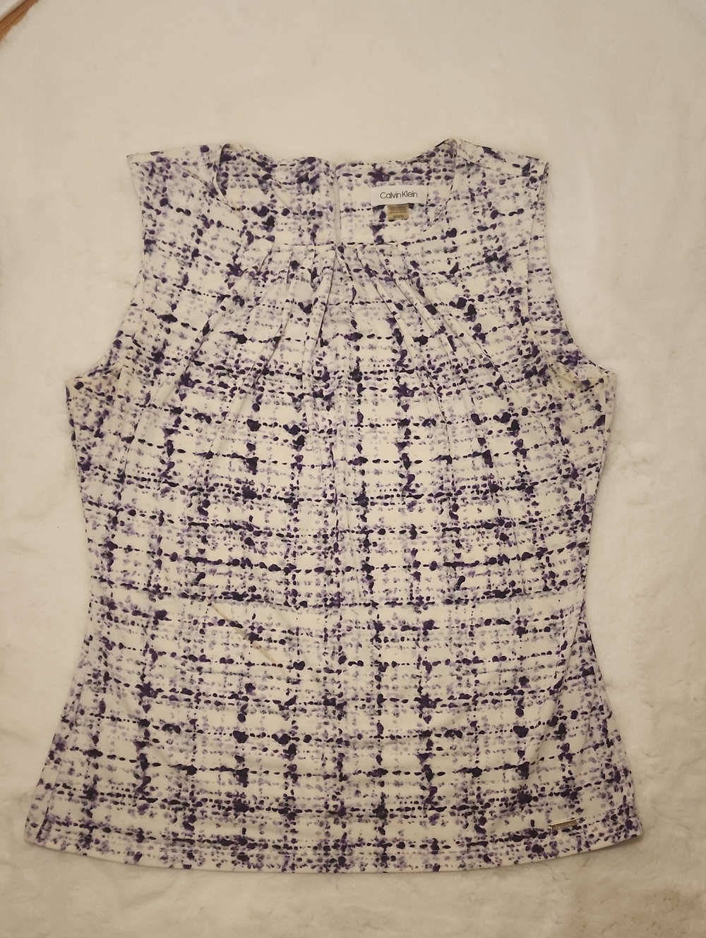 Calvin Klein White and Purple Patterned Sleeveless Top